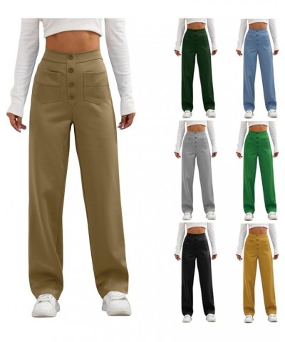 High Waisted Pants for Women,2024 Spring Straight Wide Leg Pant Stretchy Office Work Trouser Cargo Sweatpant A-brown $9.38 Pants