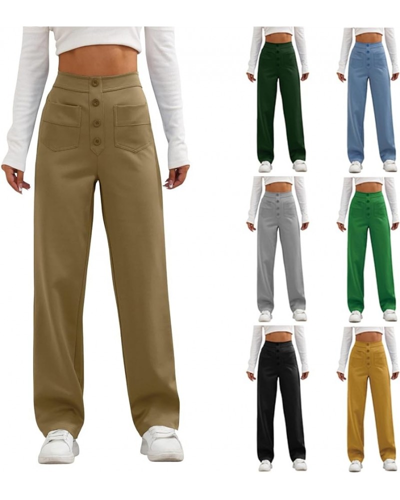 High Waisted Pants for Women,2024 Spring Straight Wide Leg Pant Stretchy Office Work Trouser Cargo Sweatpant A-brown $9.38 Pants