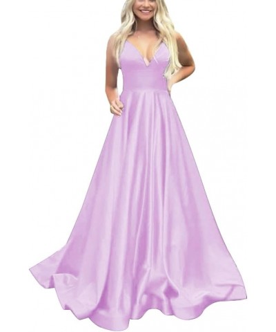 Satin Ball Gown Prom Dresses for Women with Pocket A Line Long Wedding Guest Dresses Evening Gown Lilac $34.05 Dresses