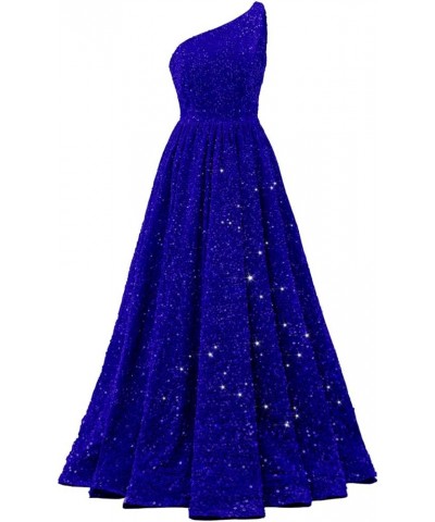 One Shoulder Sequin Prom Dresses 2024 Long Ball Gowns Formal Dresses for Women Sparkly A Line Evening Party Gowns Royal Blue ...