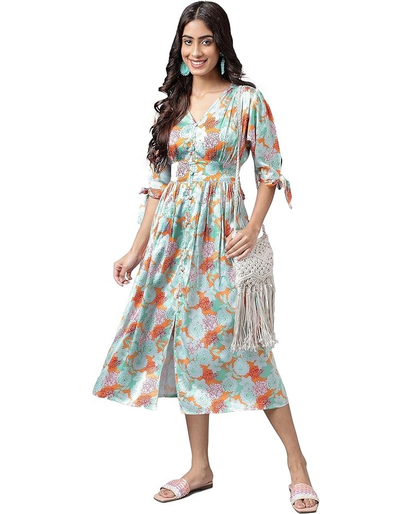 Women's Day Orange Satin Digital Floral Printed Flared Dress Orange $20.64 Dresses