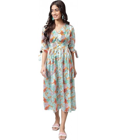 Women's Day Orange Satin Digital Floral Printed Flared Dress Orange $20.64 Dresses