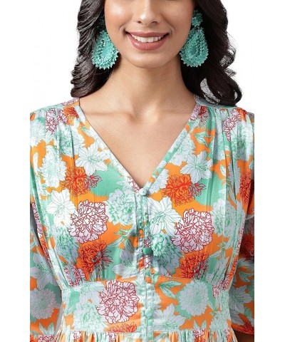 Women's Day Orange Satin Digital Floral Printed Flared Dress Orange $20.64 Dresses