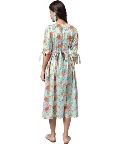 Women's Day Orange Satin Digital Floral Printed Flared Dress Orange $20.64 Dresses