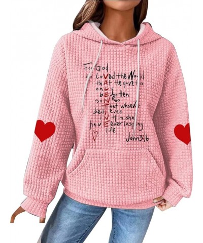 Hoodies for Women Valentine Waffle Sweatshirts Solid Color Sweatshirt Comfy Soft Hoodie With Pocket Womens for Her Pink 5-lig...