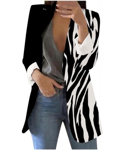 Casual Blazers Jacket for Women Long Sleeve Lapel Cardigan Open Front Printed Coat Office Work Notched Collar Mid Length P17-...