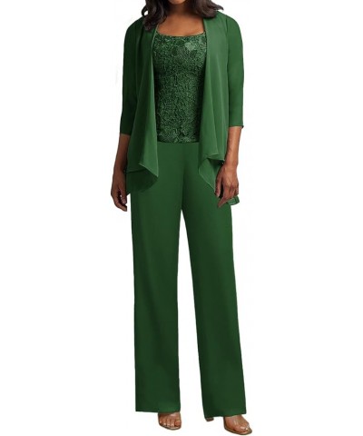 Mother of The Bride Pants Suits for Wedding Party Dresses 3 Pieces Chiffon Mother of Groom Dresses with Jacket Dark Green $41...