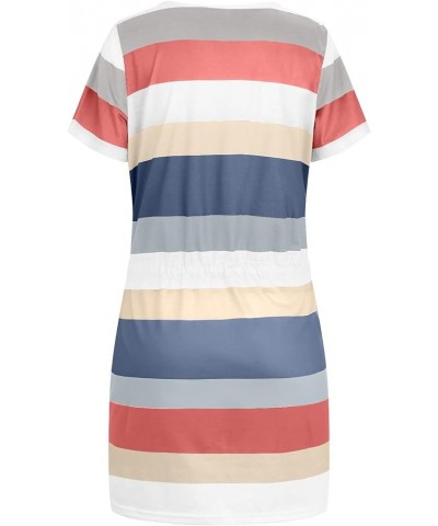 Summer Dresses for Women 2024 Sleeveless Casual Sling V Neck Mini Dress Striped Drawstring T Shirt Dress with Pockets D-0001 ...