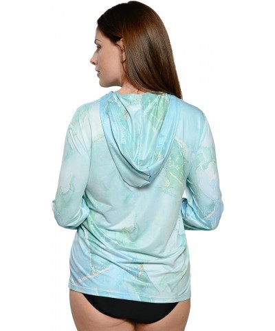 Long Sleeve Loose Rash Guard with Hood Sun Shirt Women Beach Coverup UV Sun Protection Shirt Quick Dry Hoodie Mint Marble $14...