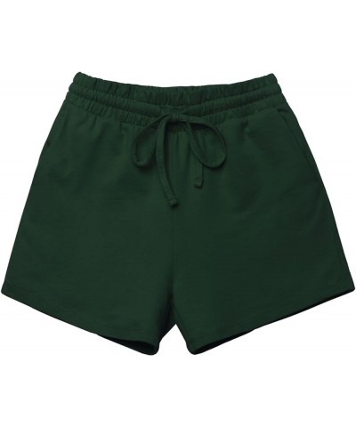 Women's French Terry Drawstring Elastic High Waist Shorts Hunter Green $10.99 Activewear