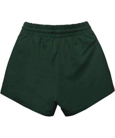 Women's French Terry Drawstring Elastic High Waist Shorts Hunter Green $10.99 Activewear