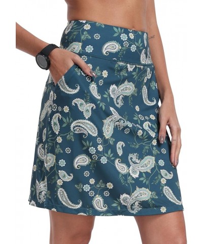 Knee Length Skorts Skirts for Women Tennis Athletic Golf Skort with Pockets High Waist Pattern 1-dark Green $16.80 Skorts