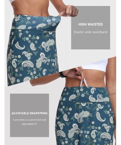 Knee Length Skorts Skirts for Women Tennis Athletic Golf Skort with Pockets High Waist Pattern 1-dark Green $16.80 Skorts