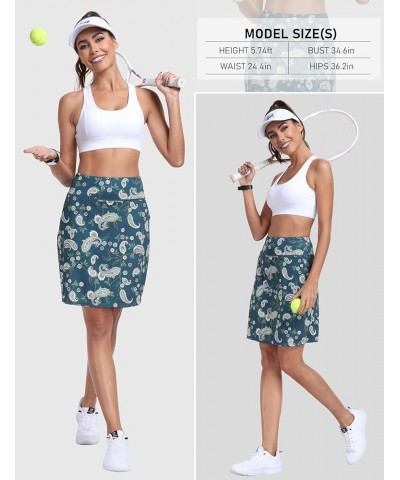 Knee Length Skorts Skirts for Women Tennis Athletic Golf Skort with Pockets High Waist Pattern 1-dark Green $16.80 Skorts