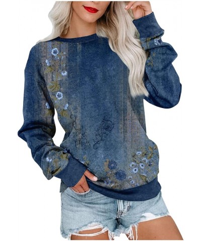 Womens Long Sleeve Sweatshirt Casual Crewneck Cute Loose Soft Pullover Tops Fall Fashion Lightweight Sweatshirt C Royal Blue ...