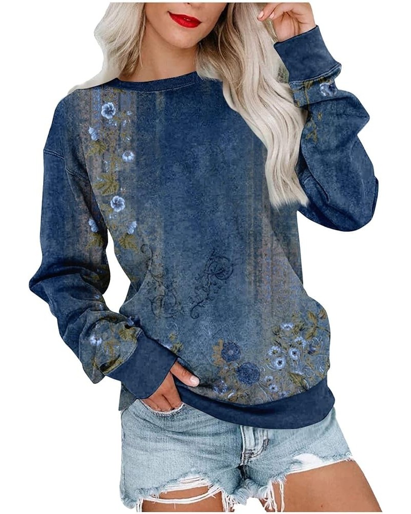 Womens Long Sleeve Sweatshirt Casual Crewneck Cute Loose Soft Pullover Tops Fall Fashion Lightweight Sweatshirt C Royal Blue ...