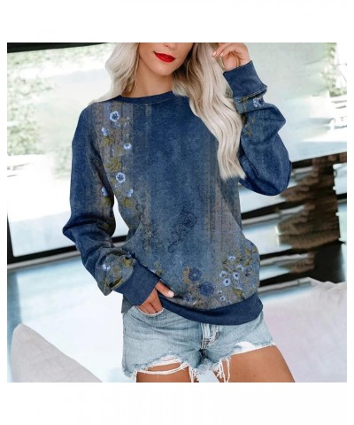 Womens Long Sleeve Sweatshirt Casual Crewneck Cute Loose Soft Pullover Tops Fall Fashion Lightweight Sweatshirt C Royal Blue ...