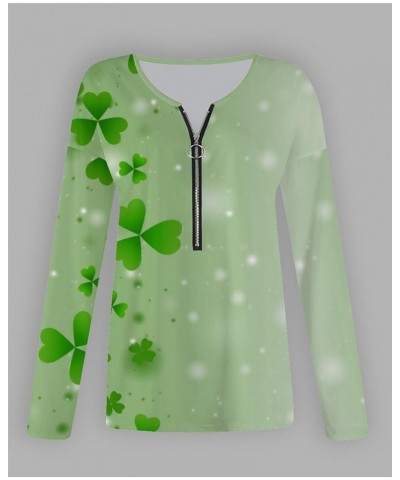 Womens St. Patricks Day Half Zip Shirt Clover Print Long Sleeve Sweatshirt Irish Shamrock Print Pullover Tops Plus Size Light...