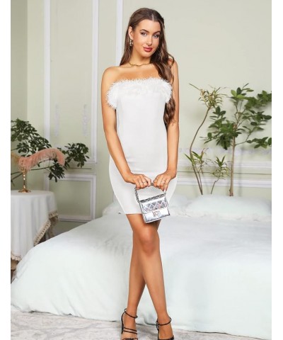 Women's 2023 Feather Tube Dress Bodycon Mini Midi Cocktail Evening Party Club Dress White, Mini $22.50 Dresses