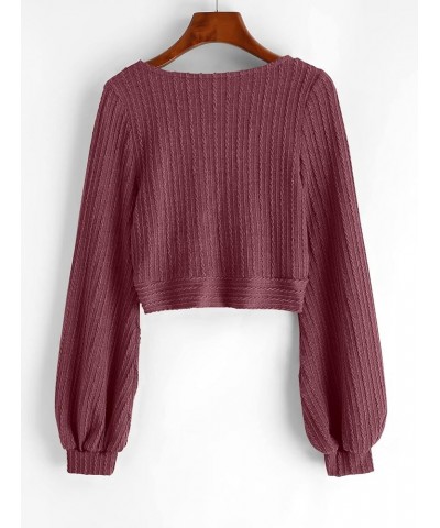 Women's Pullover Ribbed Cropped Knitwear Drawstring Ruched Knitted Crop Top Solid V-Neck Long Sleeve T-Shirt Red-47 $14.35 T-...