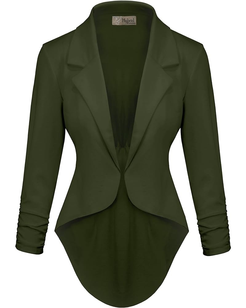 Women's Casual Work Comfy Open Front High Low Notch Lapel Office Blazer Jacket Made in USA 1073t-olive $14.24 Blazers