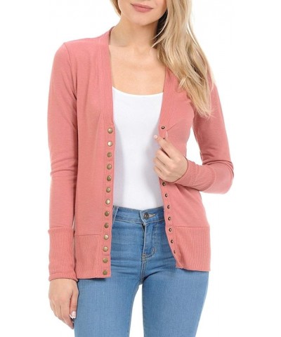 Women Classic V-Neck Button Down Long Sleeve Ribbed Thin Knit Cardigan Ash Rose $17.19 Sweaters