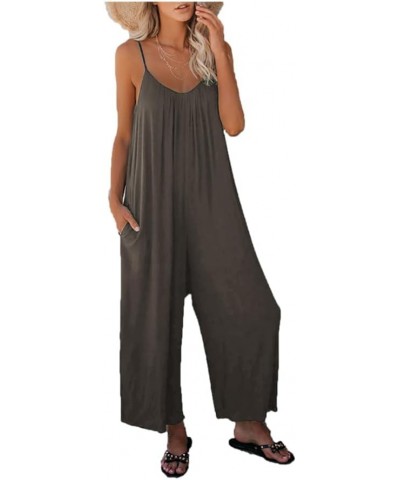 Women's Loose Sleeveless Jumpsuits Spaghetti Strap Stretchy Long Pant Romper Jumpsuit Harem Long Pants Overalls With Pockets ...