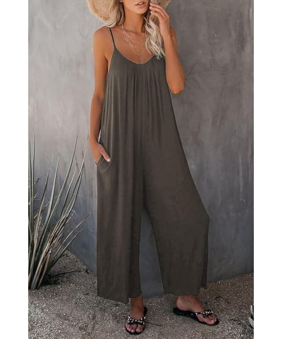 Women's Loose Sleeveless Jumpsuits Spaghetti Strap Stretchy Long Pant Romper Jumpsuit Harem Long Pants Overalls With Pockets ...