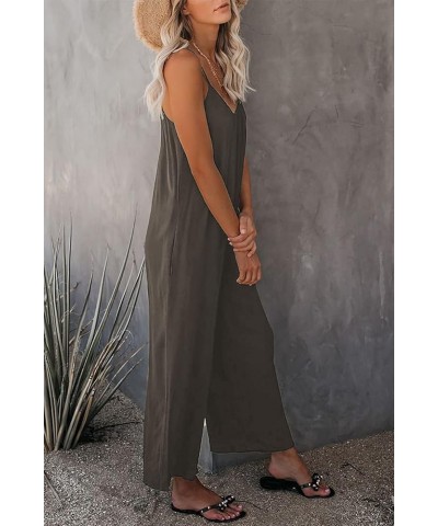 Women's Loose Sleeveless Jumpsuits Spaghetti Strap Stretchy Long Pant Romper Jumpsuit Harem Long Pants Overalls With Pockets ...