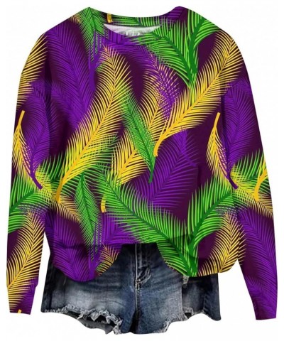 Mardi Gras Sweatshirt For Women,2024 Spring Trendy Print Graphic Tees Long Sleeve Shirts,Crewneck Sweatshirt Holiday Outfits ...