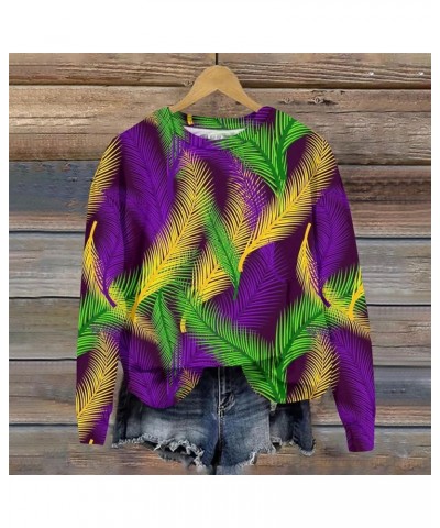 Mardi Gras Sweatshirt For Women,2024 Spring Trendy Print Graphic Tees Long Sleeve Shirts,Crewneck Sweatshirt Holiday Outfits ...