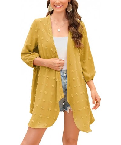 Swiss Dots Kimono Cardigan Light Weight 3/4 Sleeve Asymmetrical Hem Open Front Chiffon Beach Swimsuit Coverup 26 Yellow $14.4...