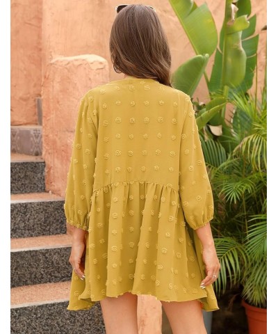 Swiss Dots Kimono Cardigan Light Weight 3/4 Sleeve Asymmetrical Hem Open Front Chiffon Beach Swimsuit Coverup 26 Yellow $14.4...