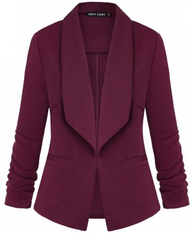 Womens Casual Blazer Pockets Open Front Cardigan Work Office Jacket 3/4 Sleeve Burgundy $24.77 Blazers