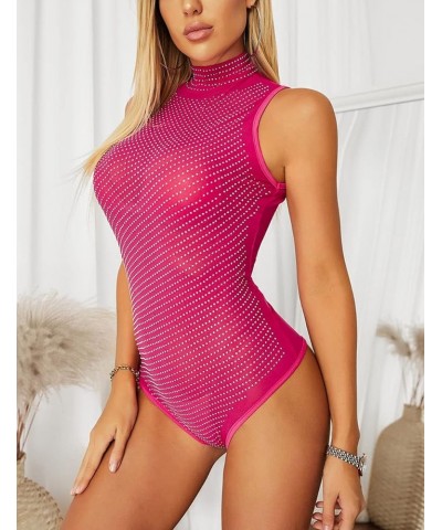 Women Long Sleeves Mesh See Through Jumpsuit Bodysuit Top Leotard 24 Rose $20.64 Bodysuits