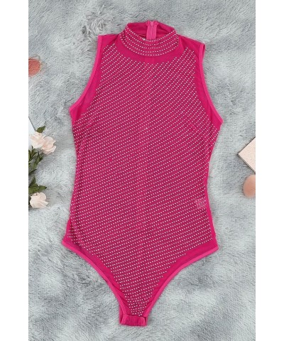 Women Long Sleeves Mesh See Through Jumpsuit Bodysuit Top Leotard 24 Rose $20.64 Bodysuits