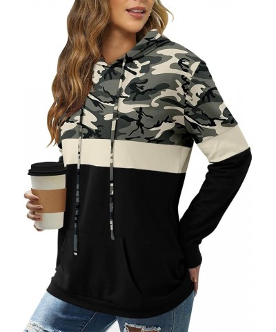 Hoodies for Women Camo Leopard Print Tops Pullover Hooded Sweatshirt Drawstring with Pocket 4-camo Black $20.13 Hoodies & Swe...