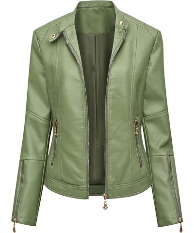 Women Faux Leather Casual Jacket Slim Zipper PU Pleather Jackets Plus Size Long Sleeve Cropped Motorcycle Bike Coat Green $20...