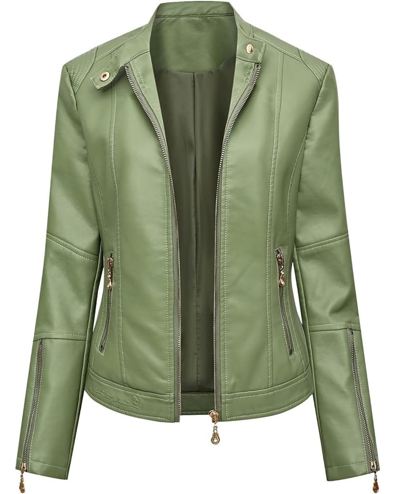 Women Faux Leather Casual Jacket Slim Zipper PU Pleather Jackets Plus Size Long Sleeve Cropped Motorcycle Bike Coat Green $20...