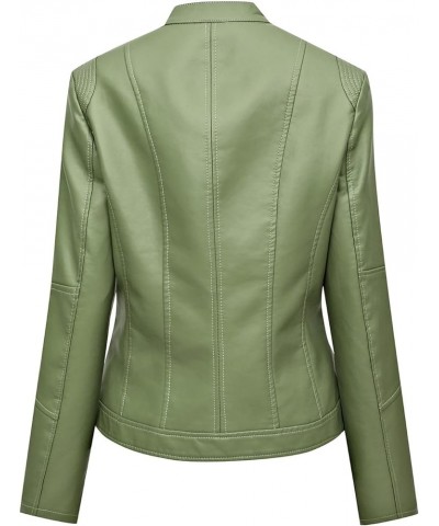 Women Faux Leather Casual Jacket Slim Zipper PU Pleather Jackets Plus Size Long Sleeve Cropped Motorcycle Bike Coat Green $20...