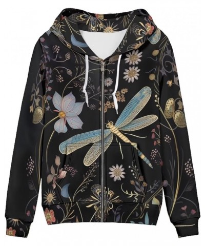 Zip Up Hoodie for Women Teen Girls Jacket Dragonfly $17.16 Hoodies & Sweatshirts