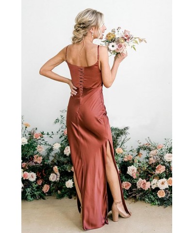 Women's Cowl Neck Bridesmaid Dresses with Slit 2023 Long Spaghetti Straps Satin Mermaid Formal Dress NO103 Gray $25.38 Dresses