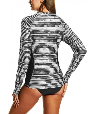 Women's UPF 50+ Rashguard Swimsuit UV Sun Protection Swim Shirt Long Sleeve Black Stripe $12.74 Swimsuits