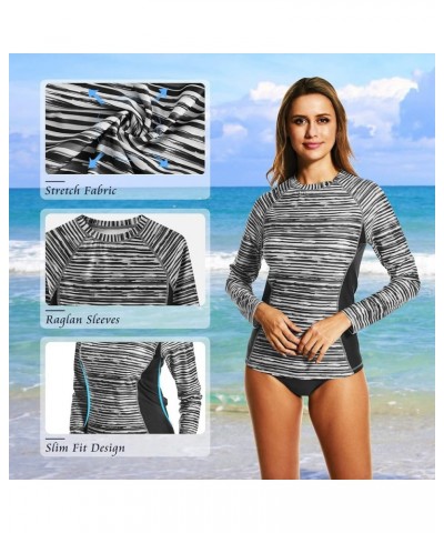 Women's UPF 50+ Rashguard Swimsuit UV Sun Protection Swim Shirt Long Sleeve Black Stripe $12.74 Swimsuits