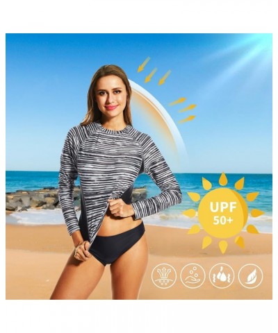 Women's UPF 50+ Rashguard Swimsuit UV Sun Protection Swim Shirt Long Sleeve Black Stripe $12.74 Swimsuits