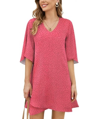 Women's 2024 Summer Dress Sweet & Cute V-Neck 3/4 Bell Sleeve Casual Flowy Swing Dress F2: Polka Dot Hot Pink $20.29 Dresses