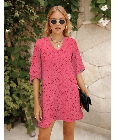 Women's 2024 Summer Dress Sweet & Cute V-Neck 3/4 Bell Sleeve Casual Flowy Swing Dress F2: Polka Dot Hot Pink $20.29 Dresses