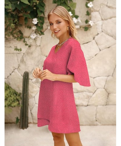 Women's 2024 Summer Dress Sweet & Cute V-Neck 3/4 Bell Sleeve Casual Flowy Swing Dress F2: Polka Dot Hot Pink $20.29 Dresses