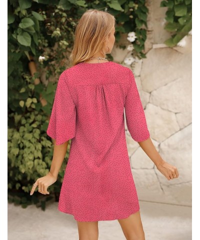 Women's 2024 Summer Dress Sweet & Cute V-Neck 3/4 Bell Sleeve Casual Flowy Swing Dress F2: Polka Dot Hot Pink $20.29 Dresses