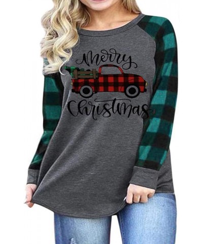 Plus Size Baby Its Cold Outside Christmas T Shirt Women Long Sleeve Plaid Splicing Tops Blouse Merry Christmas Green $10.56 B...